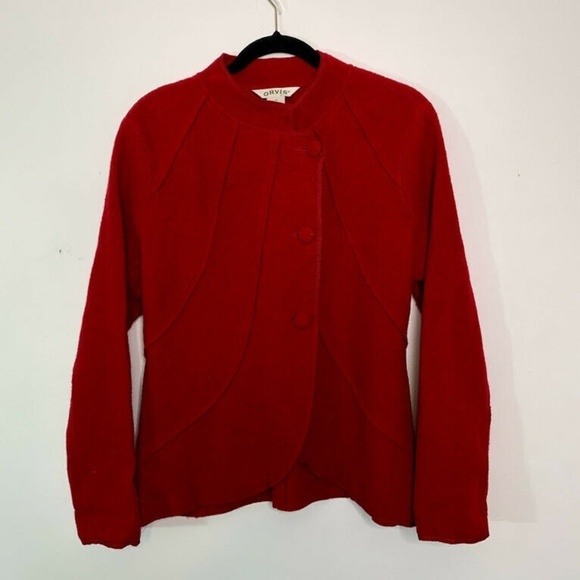 Orvis Size M 100% Wool Red 3 Button Sweater Blazer - Picture 1 of 8